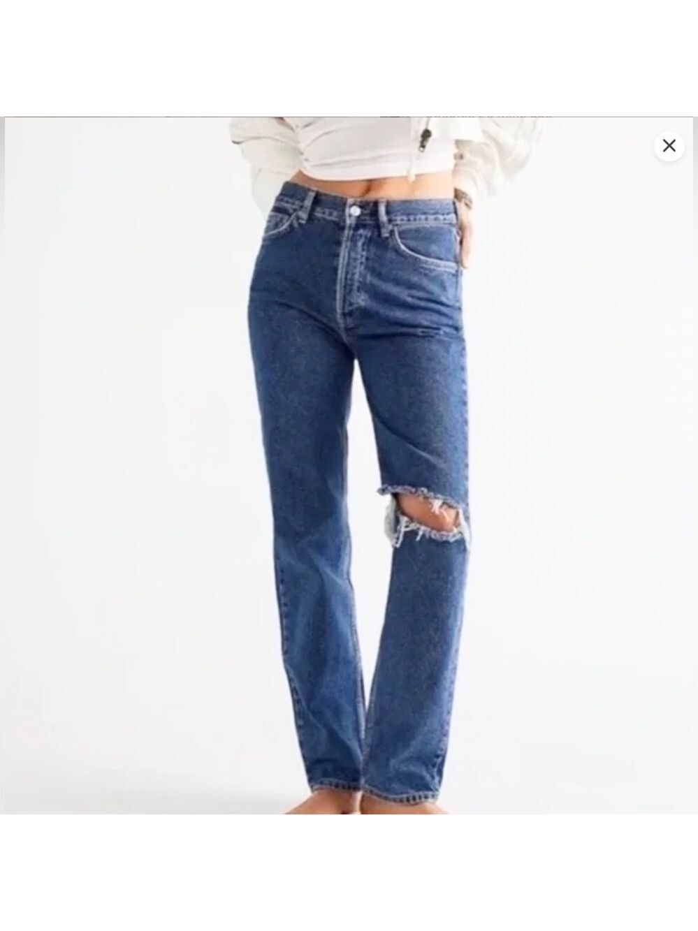 Free People We The Free Lasso Straight Leg Jeans High Rise Button fly Sz 30